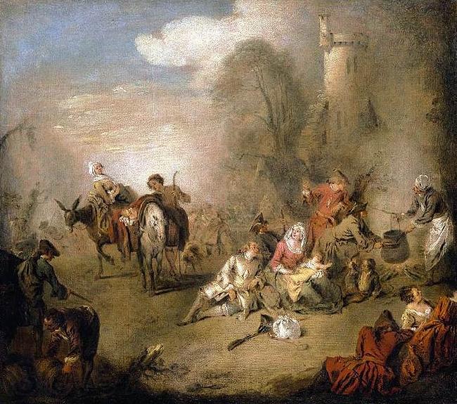 Jean-Baptiste Pater Soldiers and Camp Followers Resting from a March Spain oil painting art